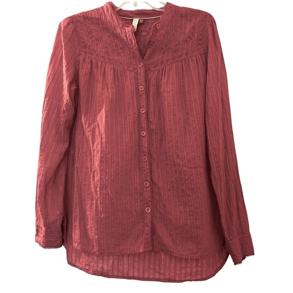 ANTHROPOLOGIE PILCRO top.Size 12, pink, long sleeves  cutout lace front and back - Picture 1 of 10